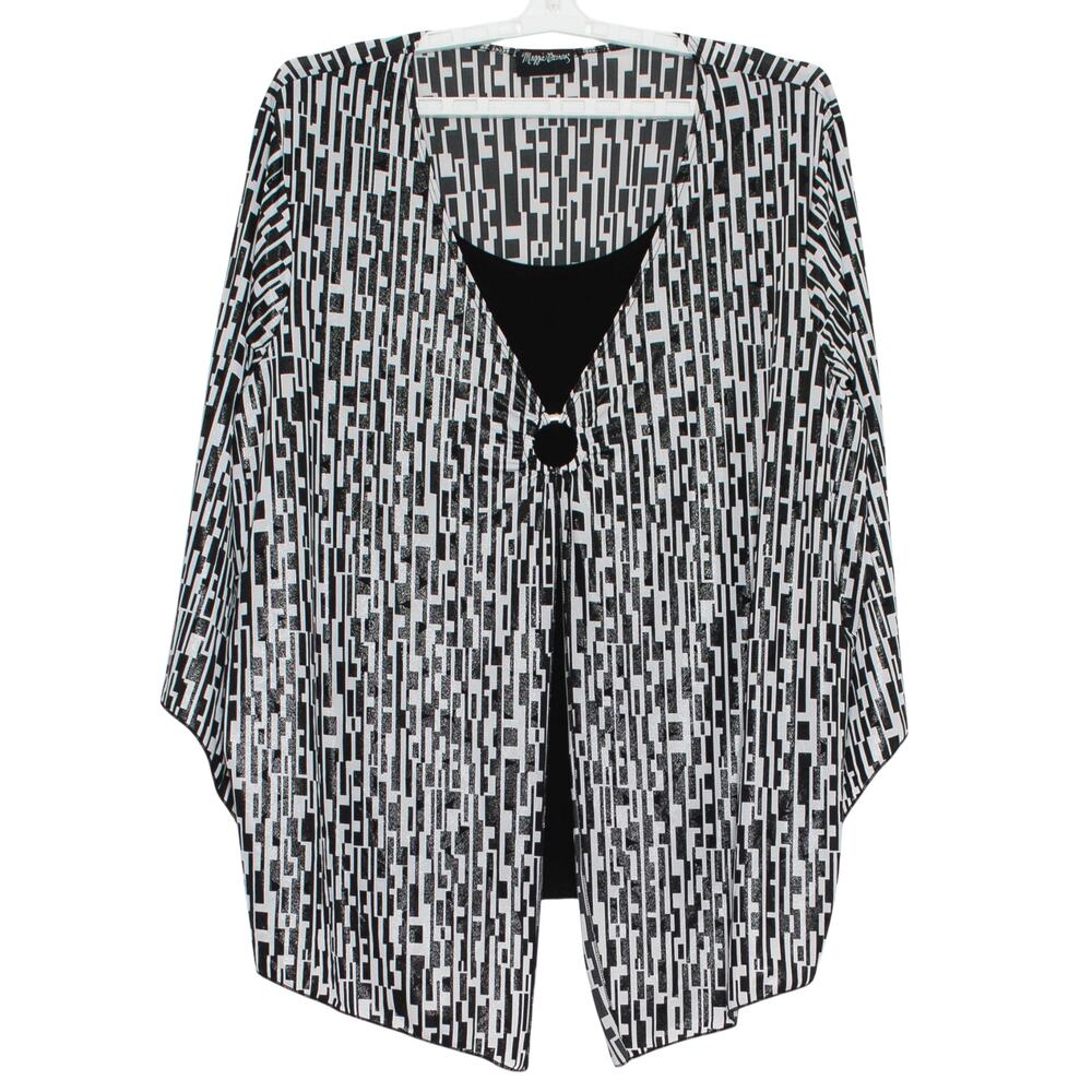 Maggie Barnes Plus Size 3X Top Black White 3/4 Sleeve Business Casual Office